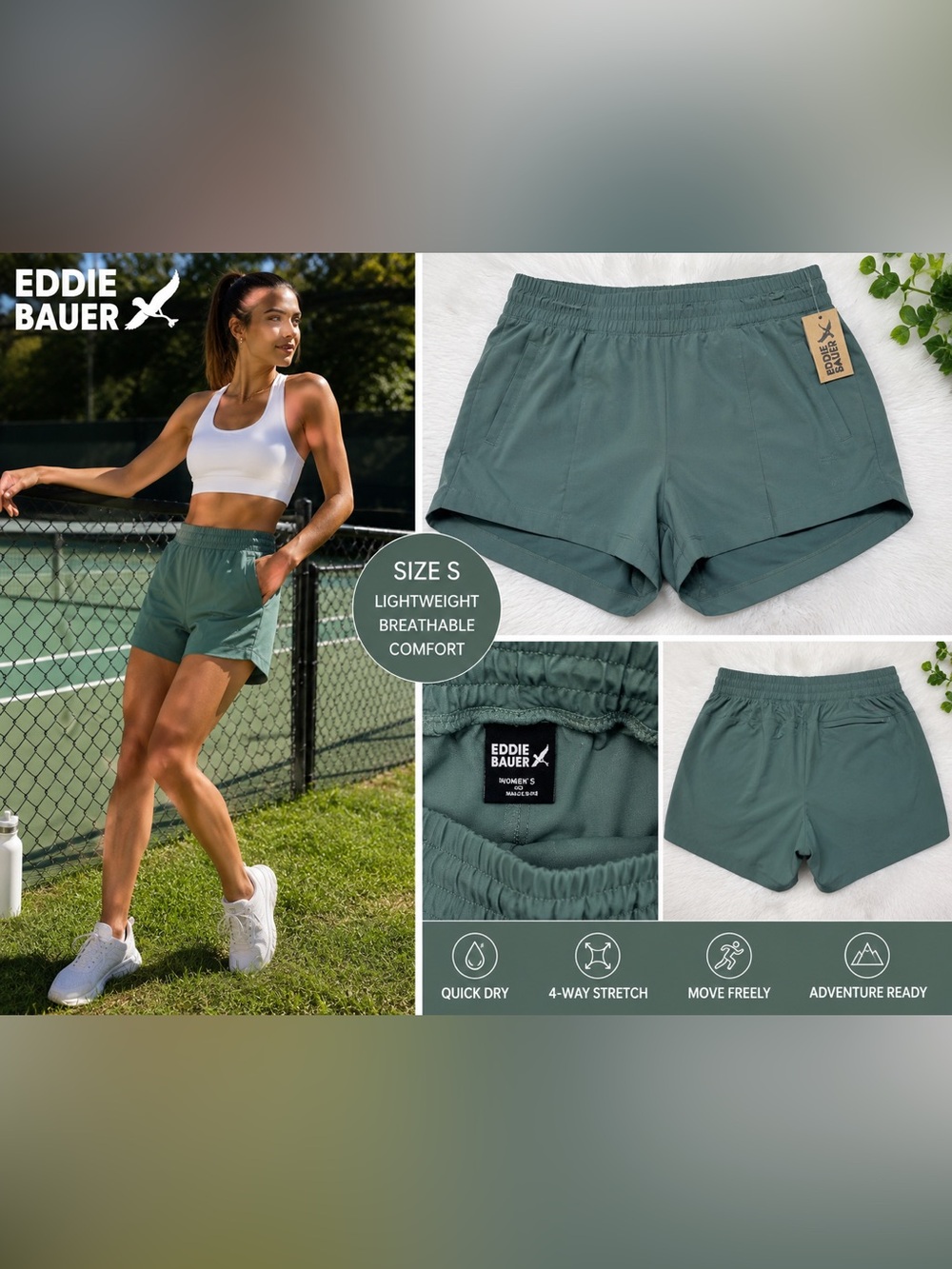 Eddie Bauer Women's Sage Green Active Shorts Size S NWT